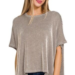 Striped Brown‎  and White Women's Top
